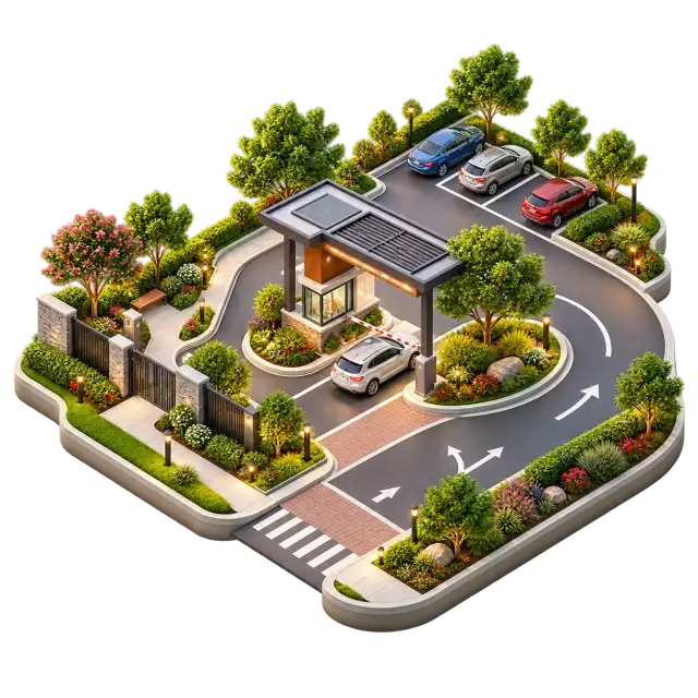 Embassy Millennium planted residential entrance with driveway and pedestrian approach