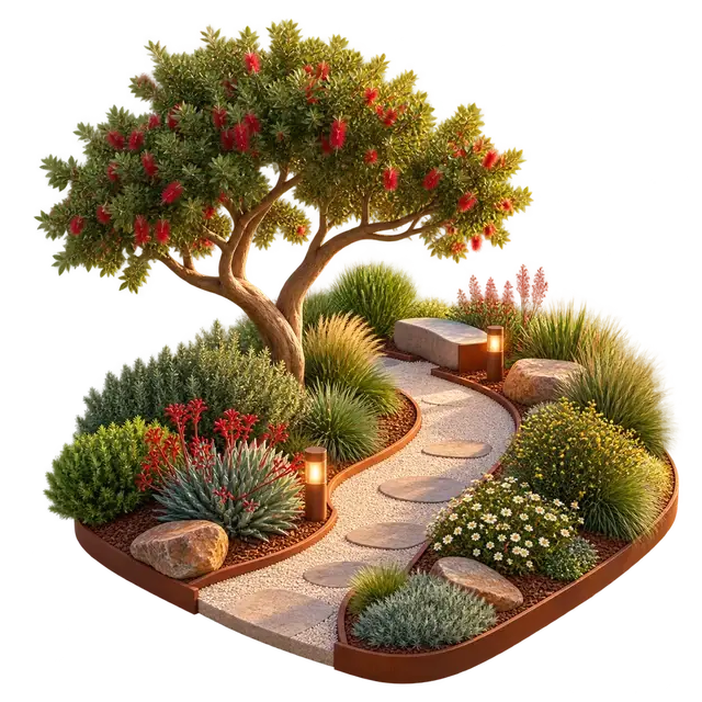 Embassy Millennium green space with tree-lined paths and shared garden seating